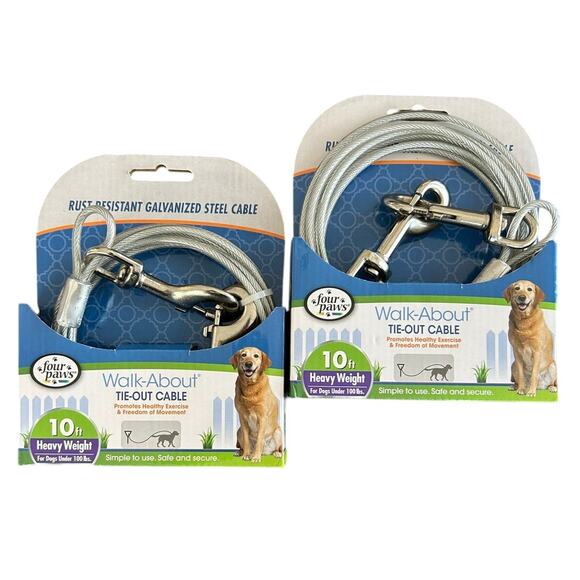 Dog Tie Out Cable Heavy Duty Weighted Dog Tie Out Cable Silver, 10 ft LOT of 2 - Picture 1 of 6